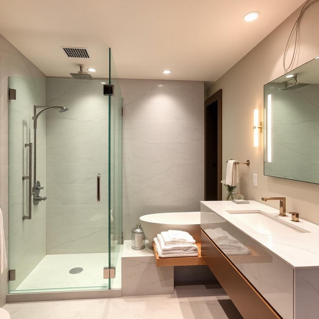 Renovated bathroom with walk-in shower