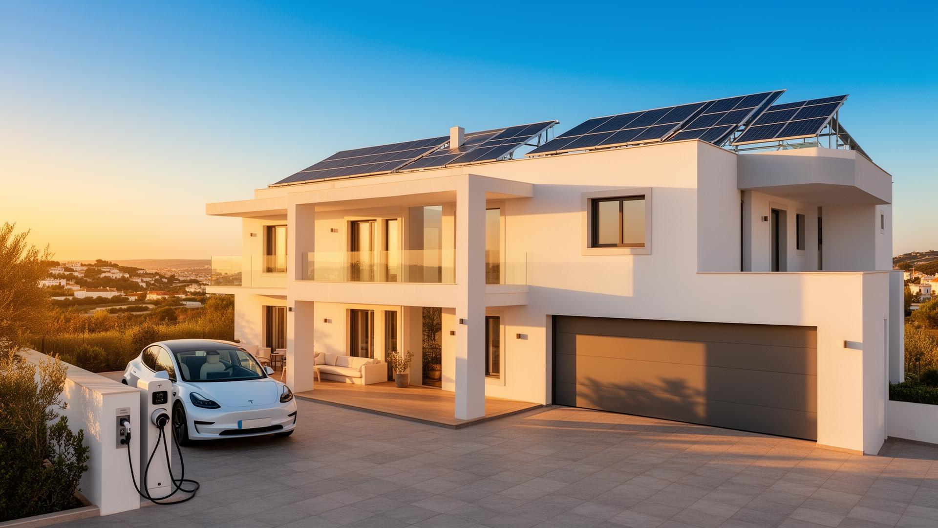 Modern Algarve home with solar panels and EV charger